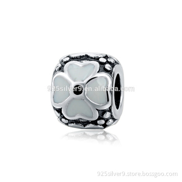 Wholesale enamel with white cherry blossom 925 sterling silver